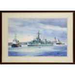 Tom Dack - HMS Cavalier Entering the Tyne | watercolour
