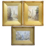 J. R. Miller - Three 19th Century continental street views | watercolour