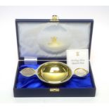 A silver Quaich Dish with 1953 and 2003 commemorative coins to handles