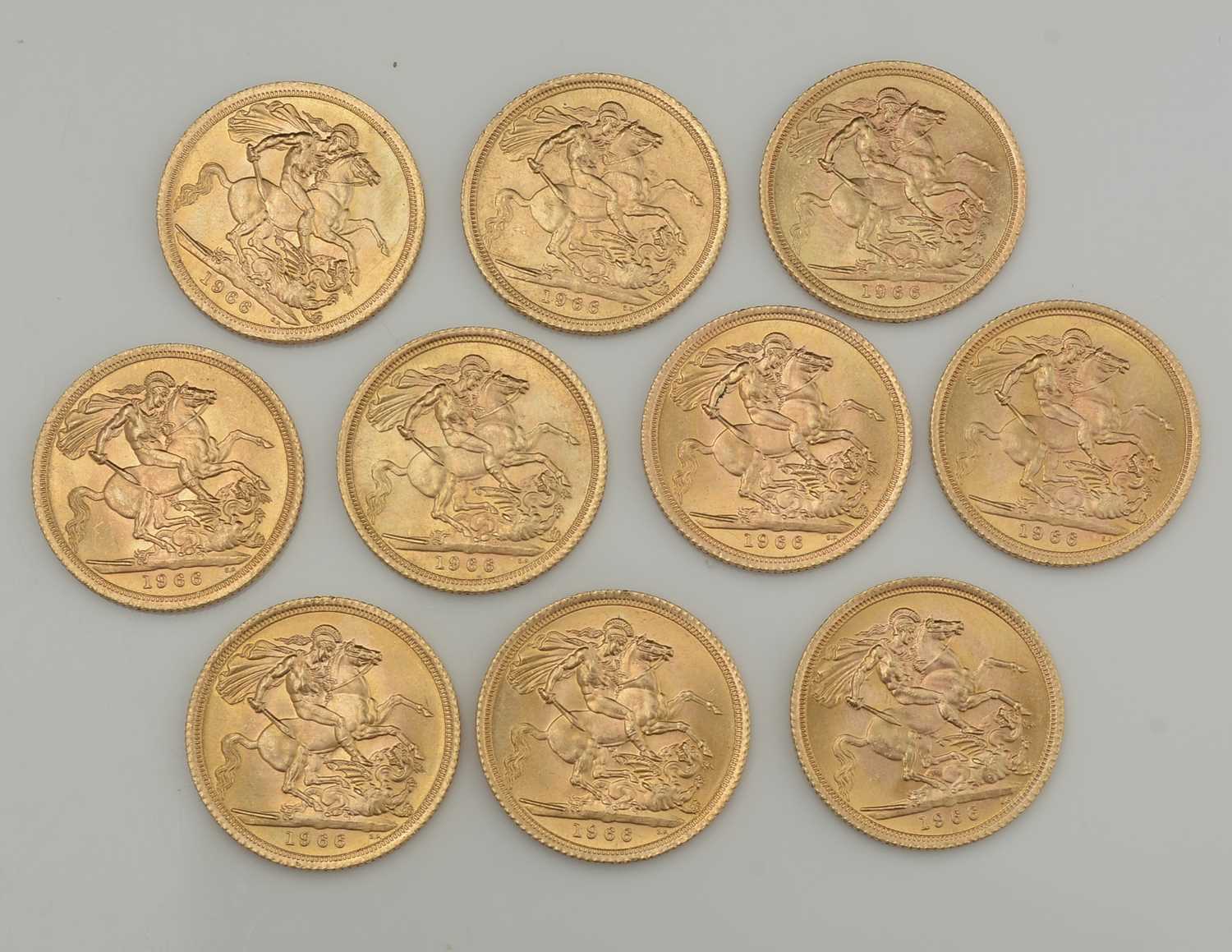 Ten Elizabeth II gold sovereigns, all 1966 - Image 2 of 3