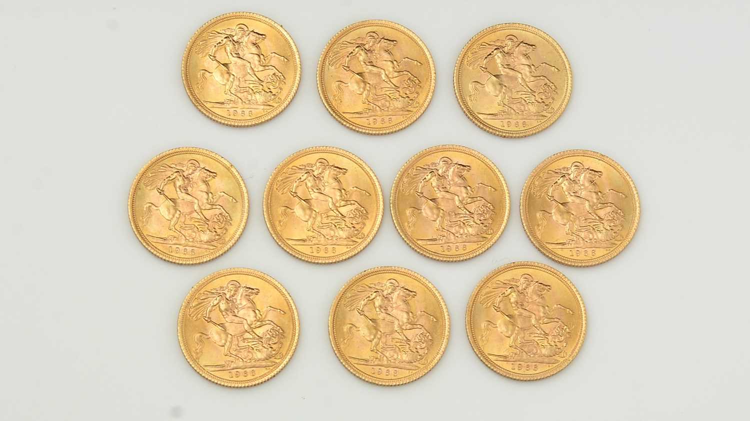 Ten Elizabeth II gold sovereigns, all 1966