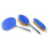 Silver and blue enamel mounted dressing table items