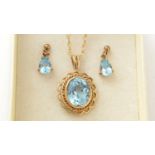 A blue topaz pendant and earrings