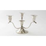 A modern silver three branch candelabrum, by A.E. Jones