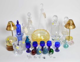 A collection of coloured and cut-glass wares
