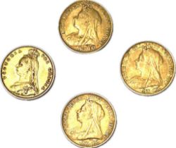 Four Queen Victoria gold half sovereigns