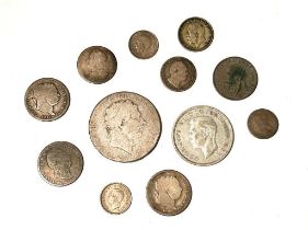 George III crown, 1820; and other silver GB coinage.