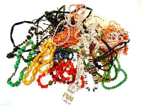 A selection of costume necklaces and other jewellery