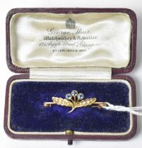 A blue stone and seed pearl brooch
