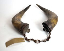 A pair of 19th Century horn flasks