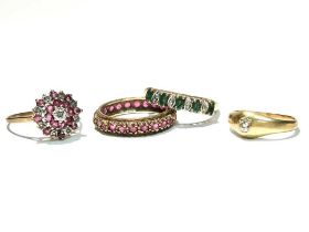 Four gold and gem set rings