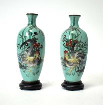 A pair of Japanese cloisonné enamel cockerel vases