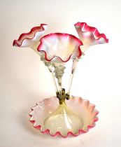 A Victorian pink vaseline glass epergne
