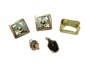 A pair of silver-gilt and enamel earrings, by Maureen Edgar, and other jewellery