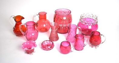A collection of 19th Century cranberry glass ware