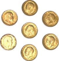 Seven gold half sovereigns