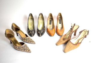 Four pairs of designer high heeled shoes