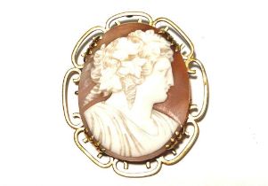 A carved shell cameo brooch