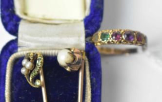 A Victorian gold 'Regard' ring and two tie pins