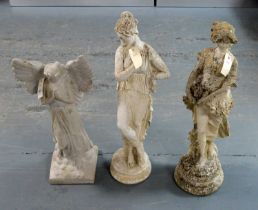 Two stone composite garden sculptures of ladies