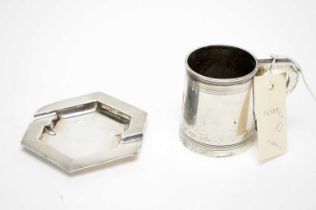 A silver miniature tankard; and a silver ashtray