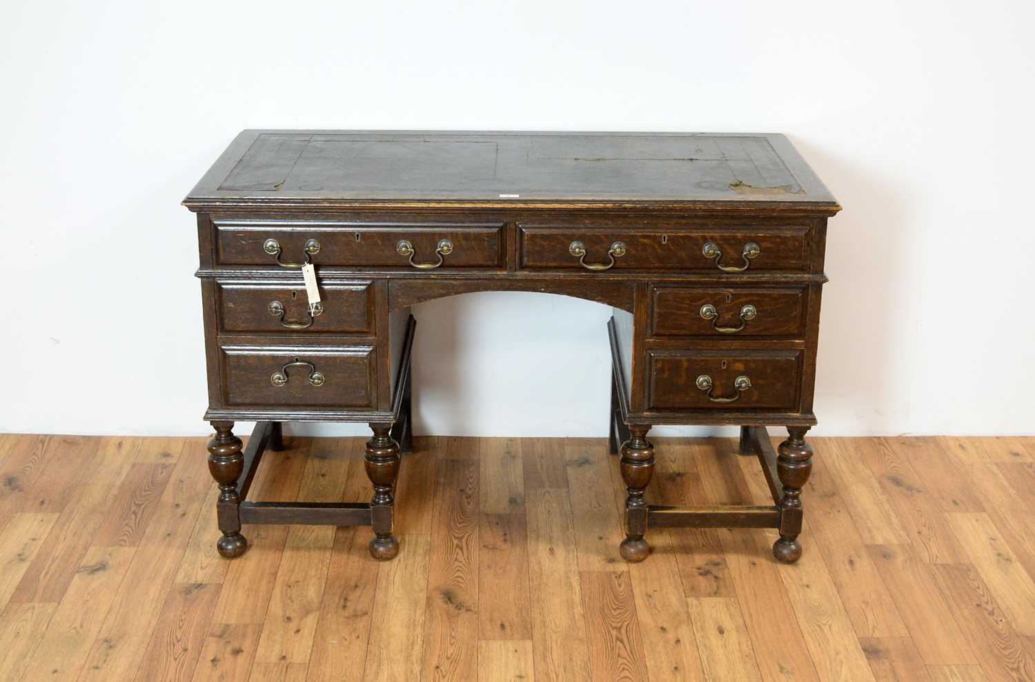 A 20th Century oak writing desk - Image 2 of 5