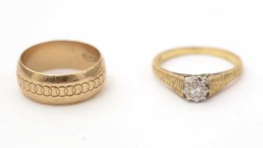 A diamond single stone ring; and a gold band