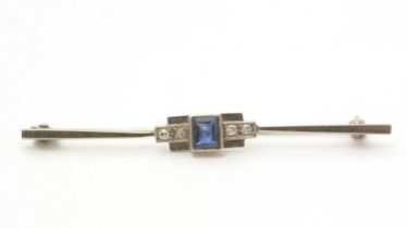 An Art Deco sapphire and diamond bar brooch