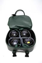 A set of four Taylor Elite lawn bowls, in a carry case