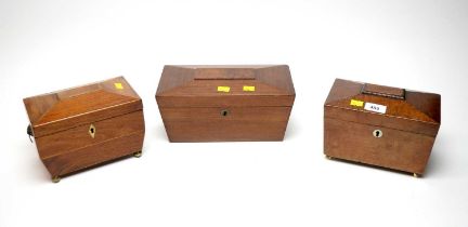 Three 19th century walnut tea caddies