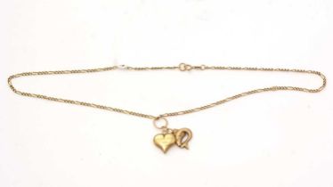 A 9ct yellow gold chain necklace with two pendants