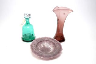 A Blenko glass vase, and other decorative glass items