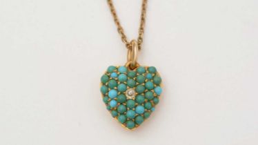 A Victorian turquoise and diamond heart pendant