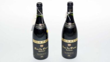 Two bottles of Torres Gran Coronas Mas La Plana Red Wine, 1994