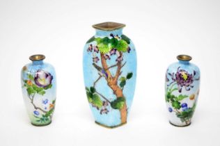 Three Oriental enamel vases