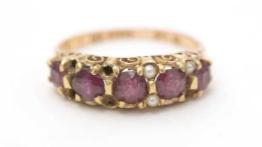 A Victorian style five stone garnet ring