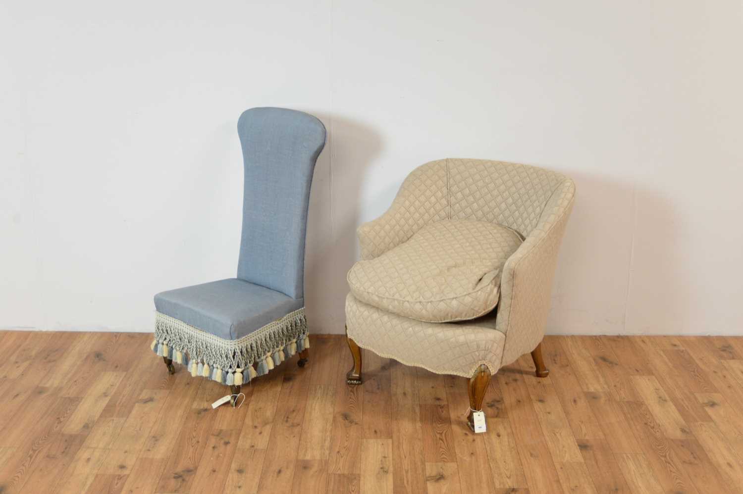 A mid 20th Century tub chair and a prie dieu