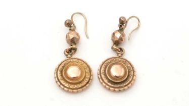 A pair of Victorian yellow gold drop earrings