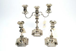 A silver candelabrum and candlesticks, by Barker Ellis Silver Co