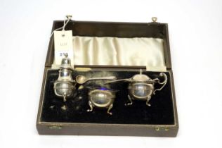 A silver condiment set, by James Swann & Son
