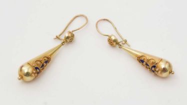 A pair of 19th Century enamelled gold drop earrings