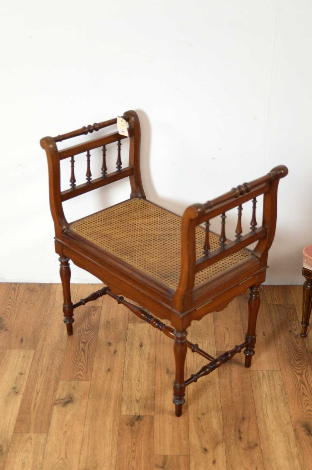 An Edwardian mahogany salon chair with twin handled rattan stool - Image 4 of 4