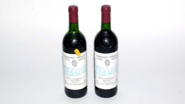 Two bottles of Tinto Valbuena Spanish red wine, 1986