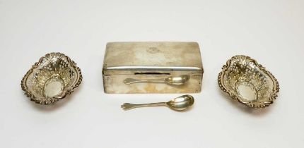 A silver cigarette box, by Cohen & Charles; and other silver items