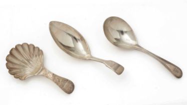 Three silver caddy spoons by the Batemans