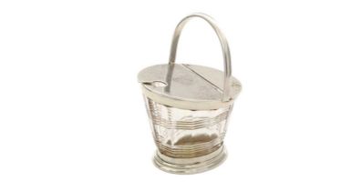 A late Victorian small silver mounted cut-glass mustard pot