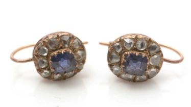 A pair of Victorian blue-stone and diamond cluster earrings