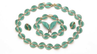 David Andersen, Norway: silver gild and green enamel jewellery