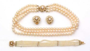 A demi-parure of diamond and cultured-pearl jewellery