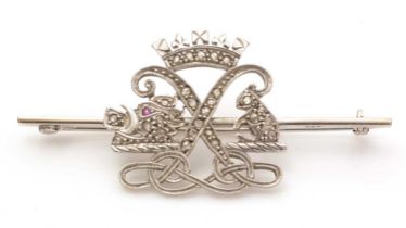 An early 20th Century diamond sweetheart brooch for the Argyle & Sutherland Highlanders